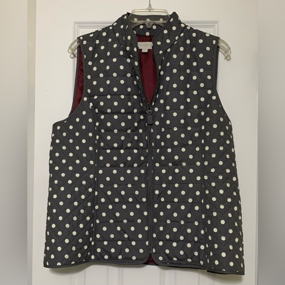 Quilted Vest Polka Dot L Talbots Outlet Brownish Purple White